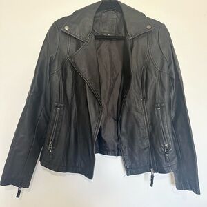 Max Studio Size XS Women Black Faux Leather Biker Moto Jacket w/ Pockets